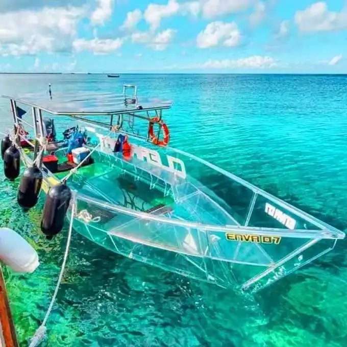 Transparent Boat clear Boat Glass Bottom Boat with Motor Engine and Sun Cover Canopy