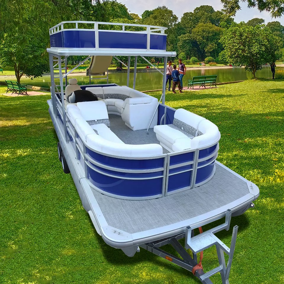 Kinocean Ecocampor 25 Foot Triple Tri Hull 3 Double Tritoon 2 Level Pontoon Boat Boats With Cabin for Sale