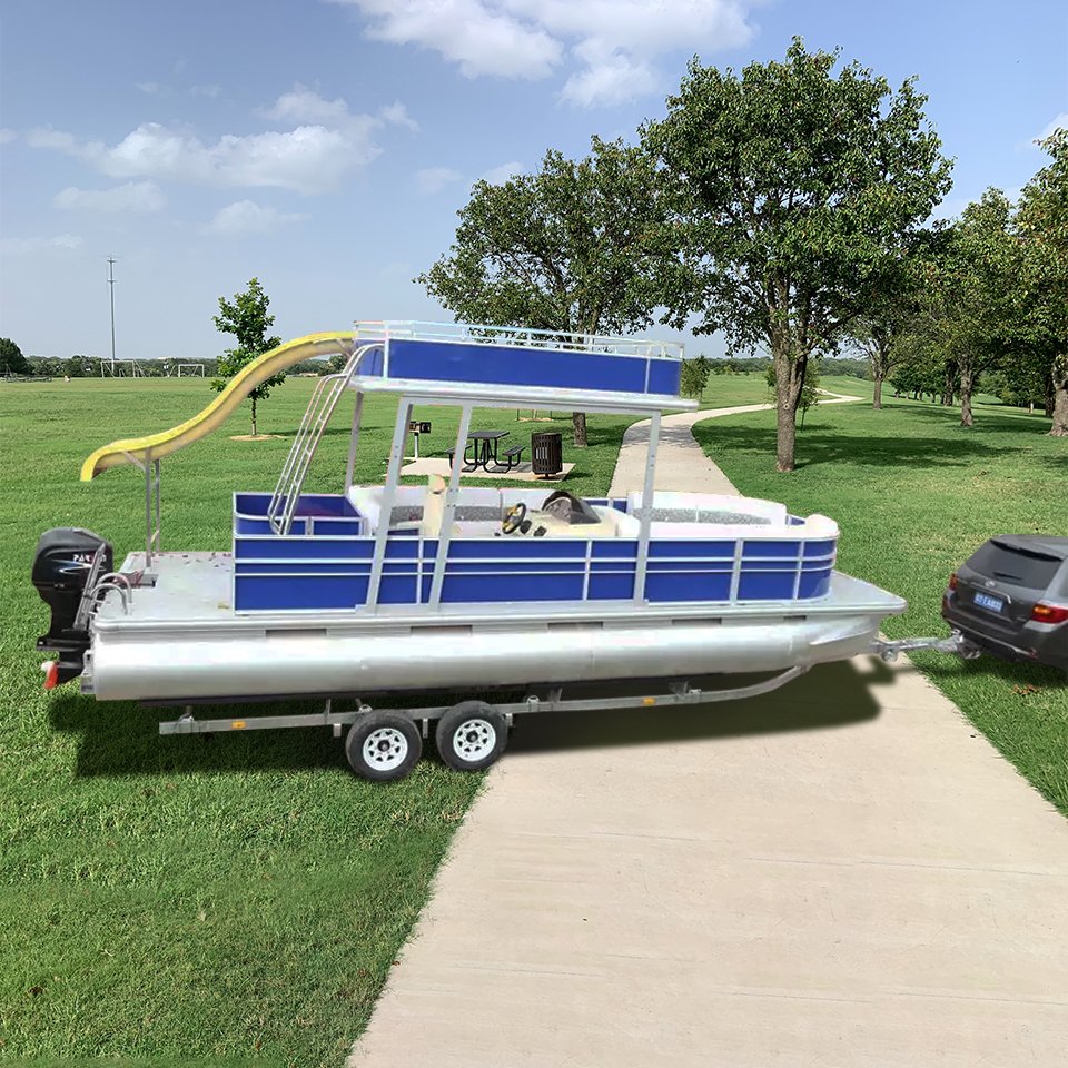 Kinocean Ecocampor 25 Foot Triple Tri Hull 3 Double Tritoon 2 Level Pontoon Boat Boats With Cabin for Sale
