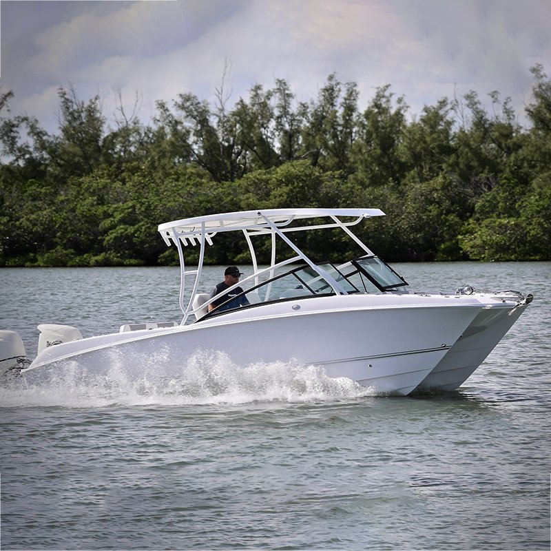 Kinocean 7.3 Meters 8-Man Twin Hull Dual Center Console Luxury Fiberglass Speed Boat Fishing Outboard Engine Combo Set Divers