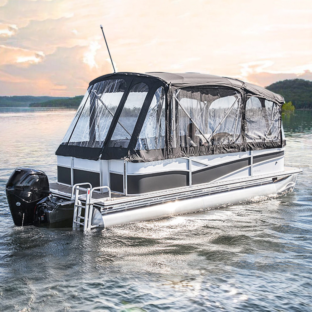 7.6m/25ft Luxury Aluminium Boat with Outboard Engine Electric Sport Pontoon Boat for Fishing Family Parties Leisure Outdoors