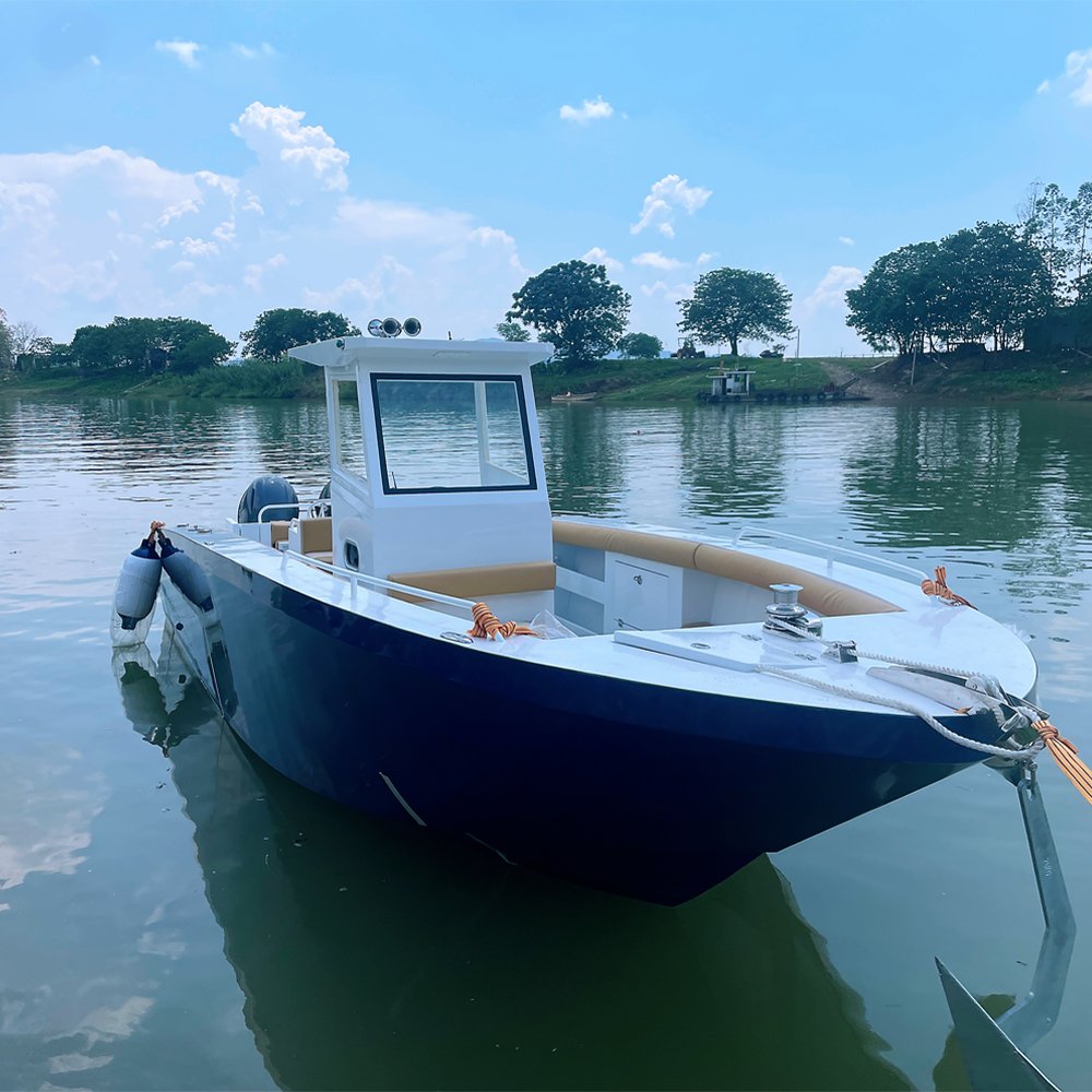 28FT Luxury Saltwater Deep-V Hull Aluminum Fishing Vessel with Hardtop Rod Holders Outboard Engine-For Sale