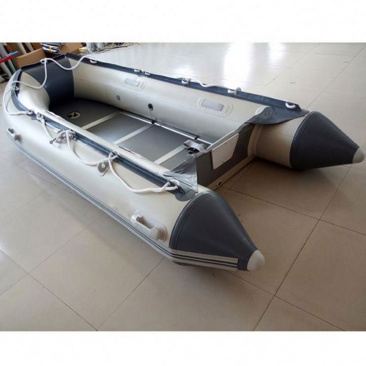 Plato Inflatable Fishing & Drift Boat PVC Tarpaulin Water Raft Kayak Combo Set with Outboard Engine for Rowing & Sport Usage
