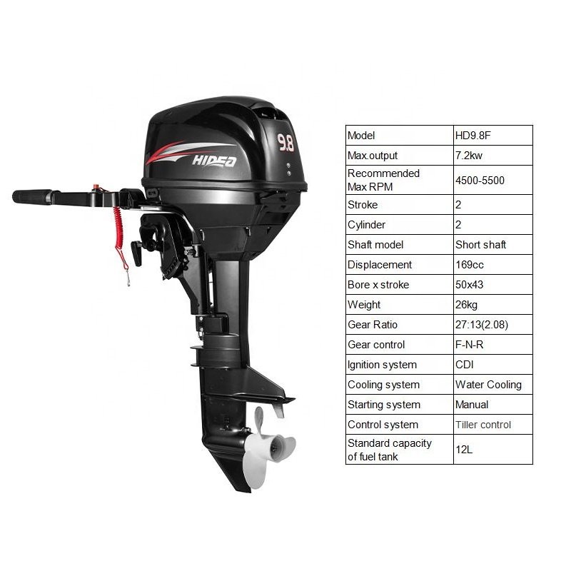 HIDEA Boat Engines Water Cooled 2 Stroke 9.8HP Outboard Motors Boat Accessory Super Power for Marine Fishing Boat Kayaks