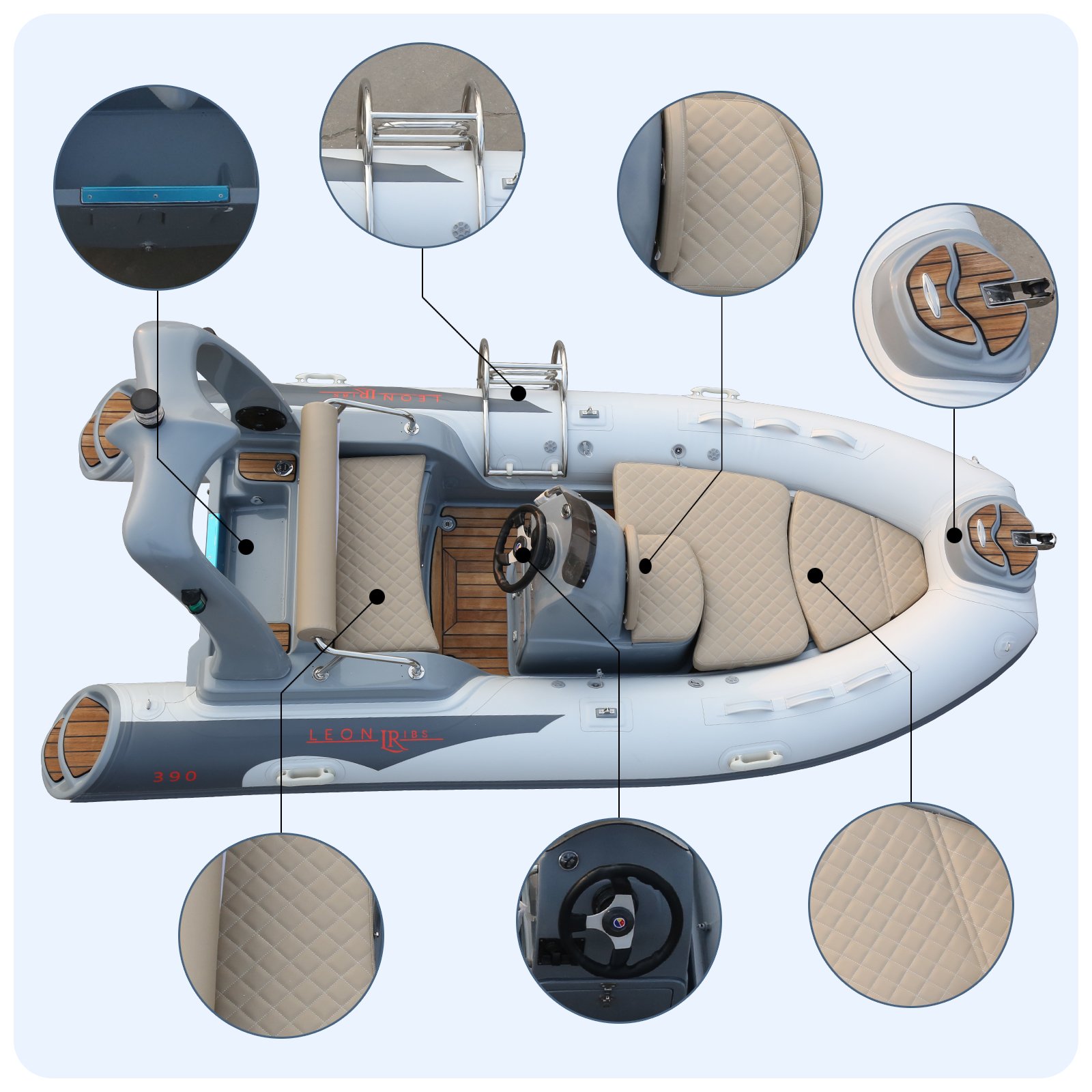 Haohai China Hypalon Sport Fiberglass Hull Inflatable Fishing Boat Electric Motor PVC Other Inflatable Rib Boat Combo Set Engine