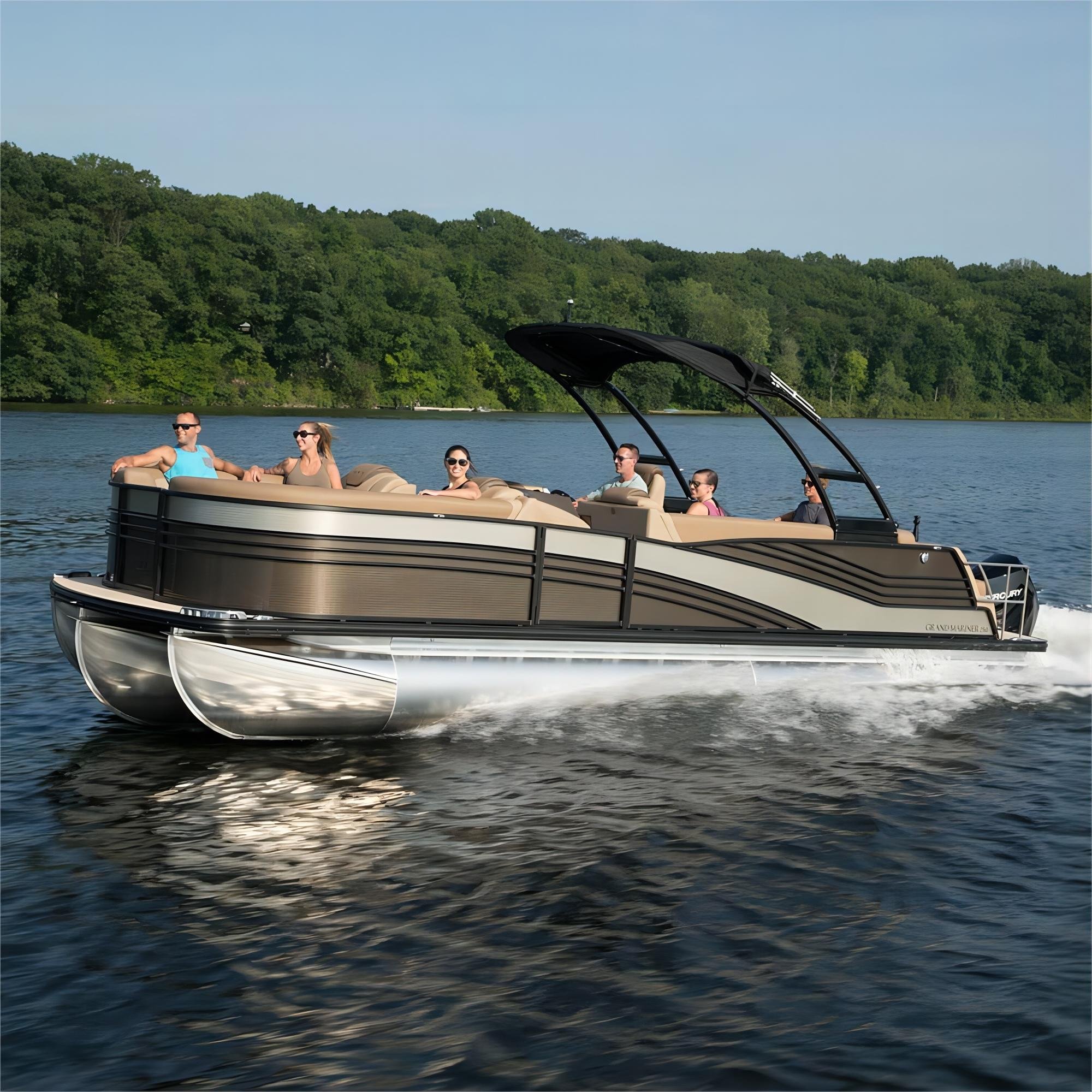 Kinocean Aluminum Alloy Pontoon Boat with Center Console Outboard Motor Combo Set for Lake Usage