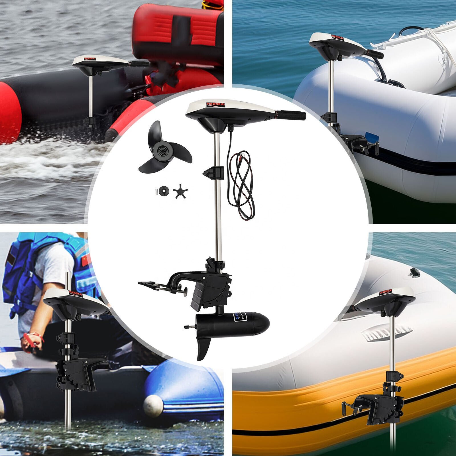 HANGKAI Heavy Duty 12V 65LBS Trolling Electric Boat Motor Outboard Thrust Motor Engine for Inflatable Boat
