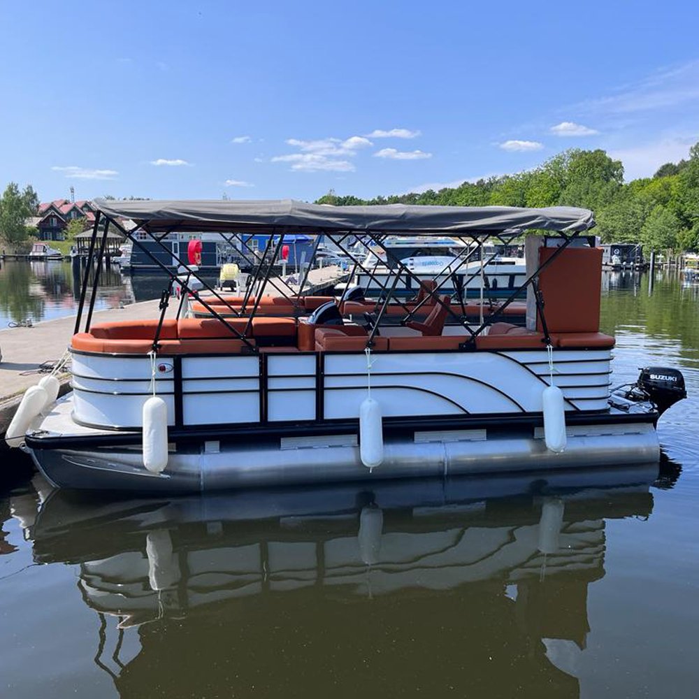 25ft Shipyard Aluminum Pontoon Deck Boat for Lake and River Equipped with Outboard Engine