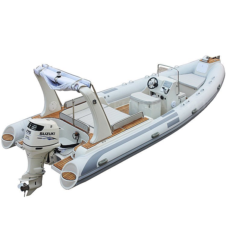 New Design Luxury Deep V Bottom Hull Fiber Glass Hypalon Inflatable Fishing Sea Rib Boat with Engine for Sale