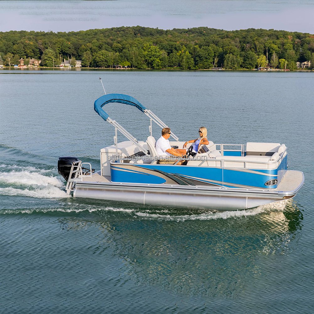 Allhouse 19ft 5.8m Luxury Aluminum Pontoon Boat Family Outboard Engine Combo Set for Outdoor Recreation