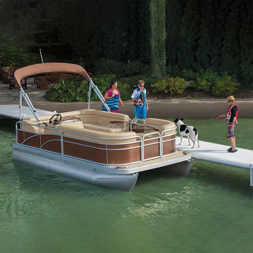 Allhouse 19ft 5.8m Luxury Aluminum Pontoon Boat Family Outboard Engine Combo Set for Outdoor Recreation