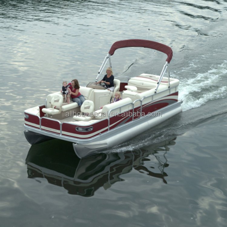 Allhouse 19ft 5.8m Luxury Aluminum Pontoon Boat Family Outboard Engine Combo Set for Outdoor Recreation