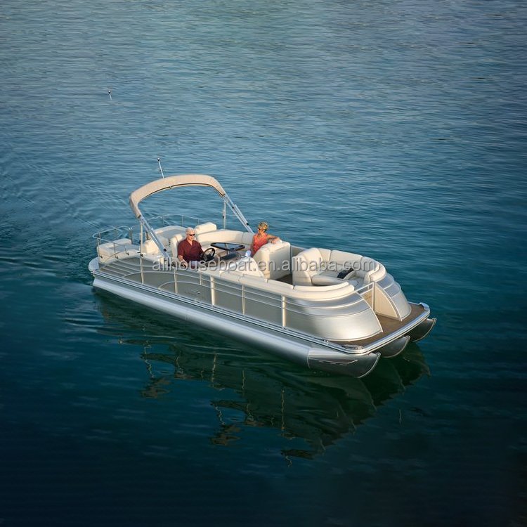 Allhouse 19ft 5.8m Luxury Aluminum Pontoon Boat Family Outboard Engine Combo Set for Outdoor Recreation