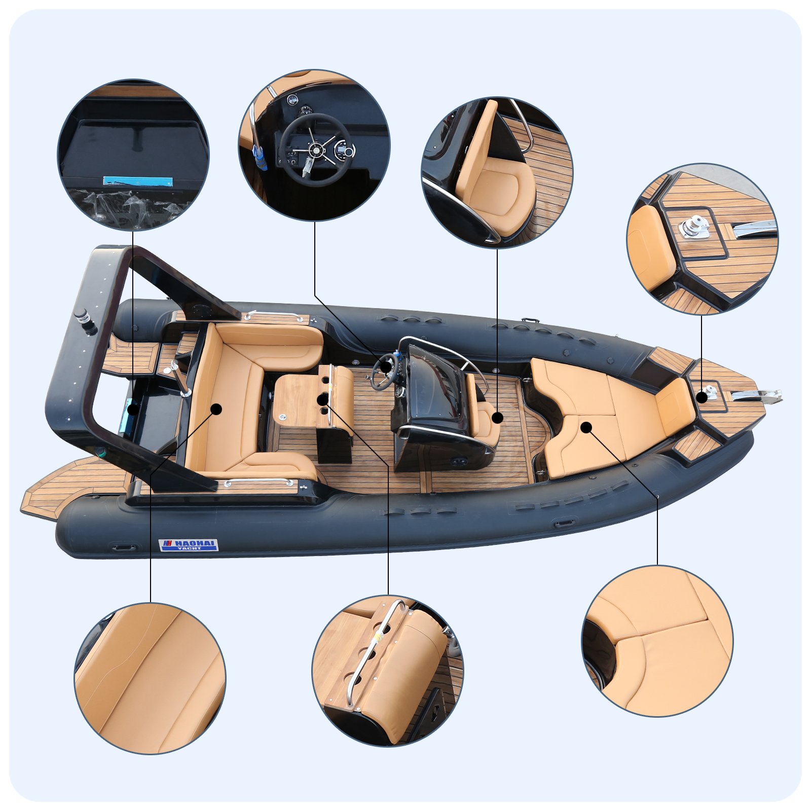 New Arrival CE 7m 23.3ft Luxury RIB Hypalon Inflatable Fishing Rowing Boat with 200HP Engine Rib Boat Inflatable for Ocear Water