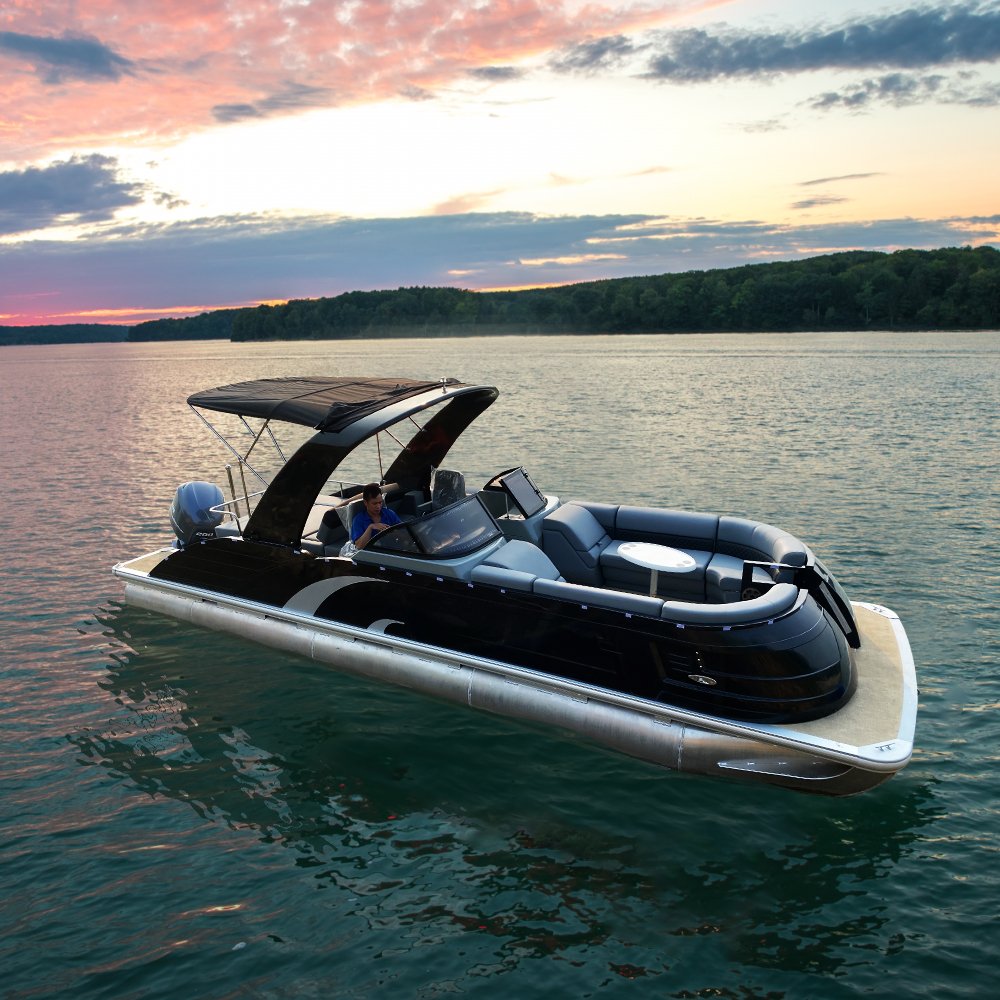 KinOcean Stylish 27ft Luxury Aluminum Tritoon Family Pontoon Fiberglass Fence Fishing Boat 200HP Outboard Engine Outdoor Use