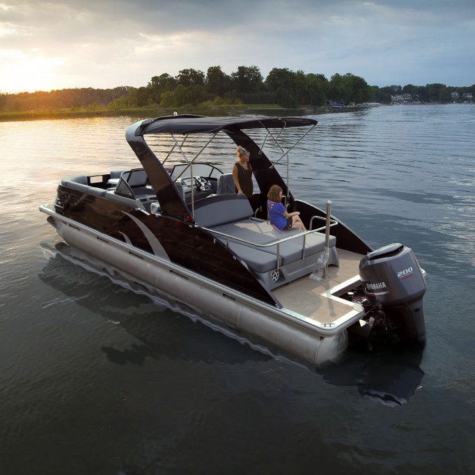 KinOcean Stylish 27ft Luxury Aluminum Tritoon Family Pontoon Fiberglass Fence Fishing Boat 200HP Outboard Engine Outdoor Use