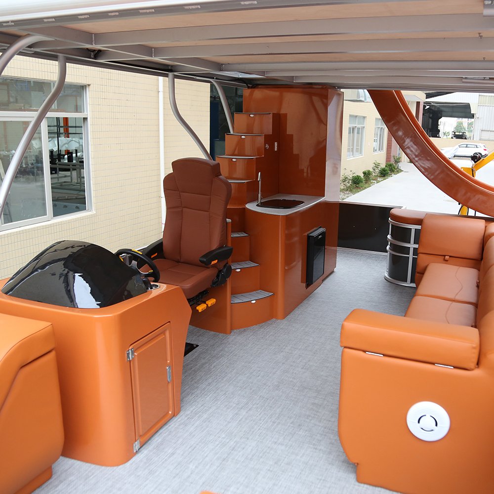 Kinocean 30FT Double-Decker Aluminium Pontoon Boat CE Support OEM ODM Electric Petrol Outboard Engine Bimini Top Marine Fishing