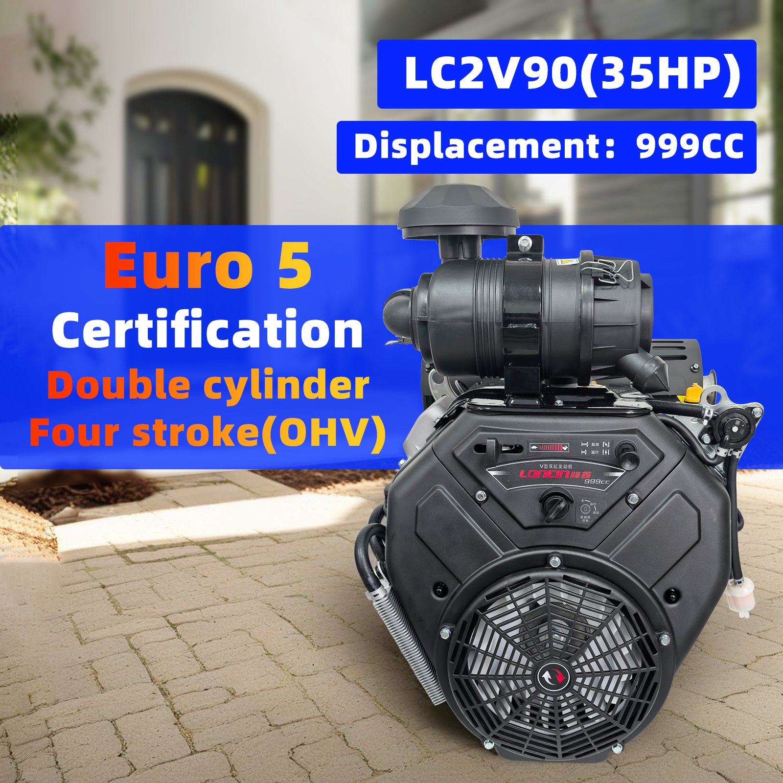 L0cin 35hp/999cc 4 Stroke Gasoline Engine Twin Cylinder Industry LC2V90 OHV Key Starter Low Fuel Consumption Boat Motor Core