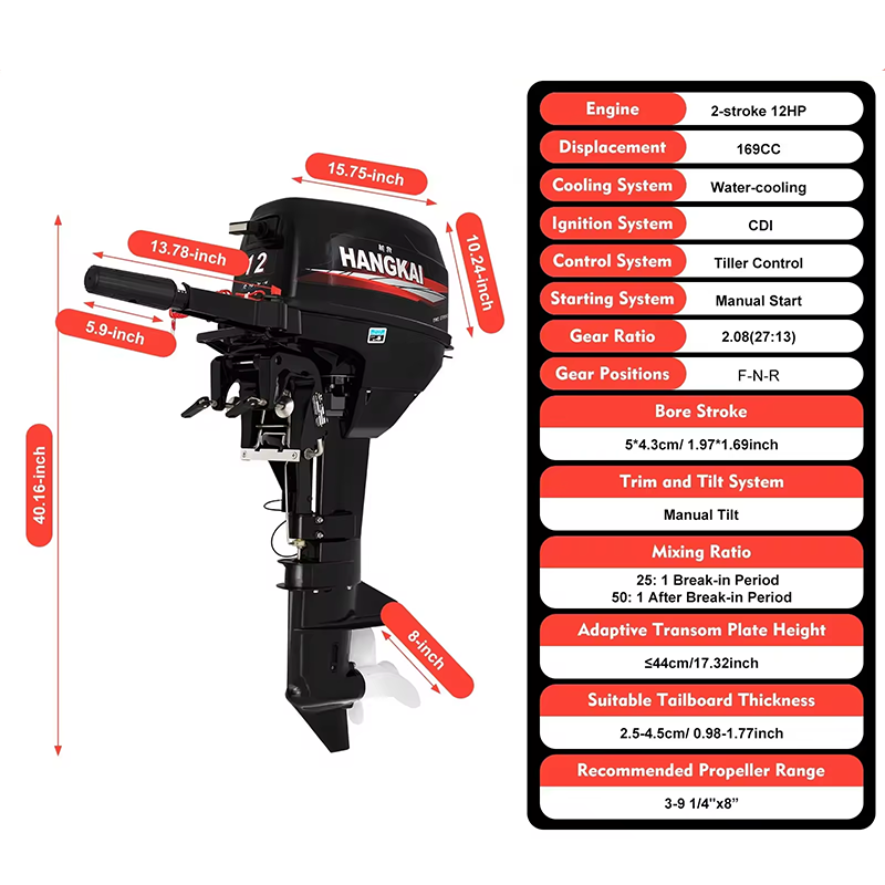 HangKai 2 Cylinder Outboard Motor Short Shaft 2 Stroke 12 hp Outboard Engine Boat Marine Engine