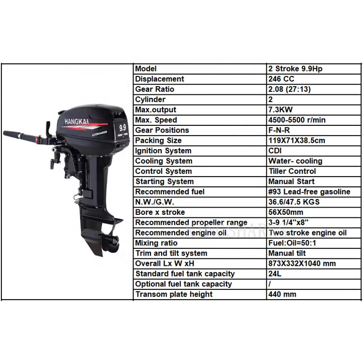 Hangkai 2 Stroke 9.9Hp Boat outboard motor High Quality Gasoline 9.9 hp 2 Stroke Inflatable boat engine outboard motor