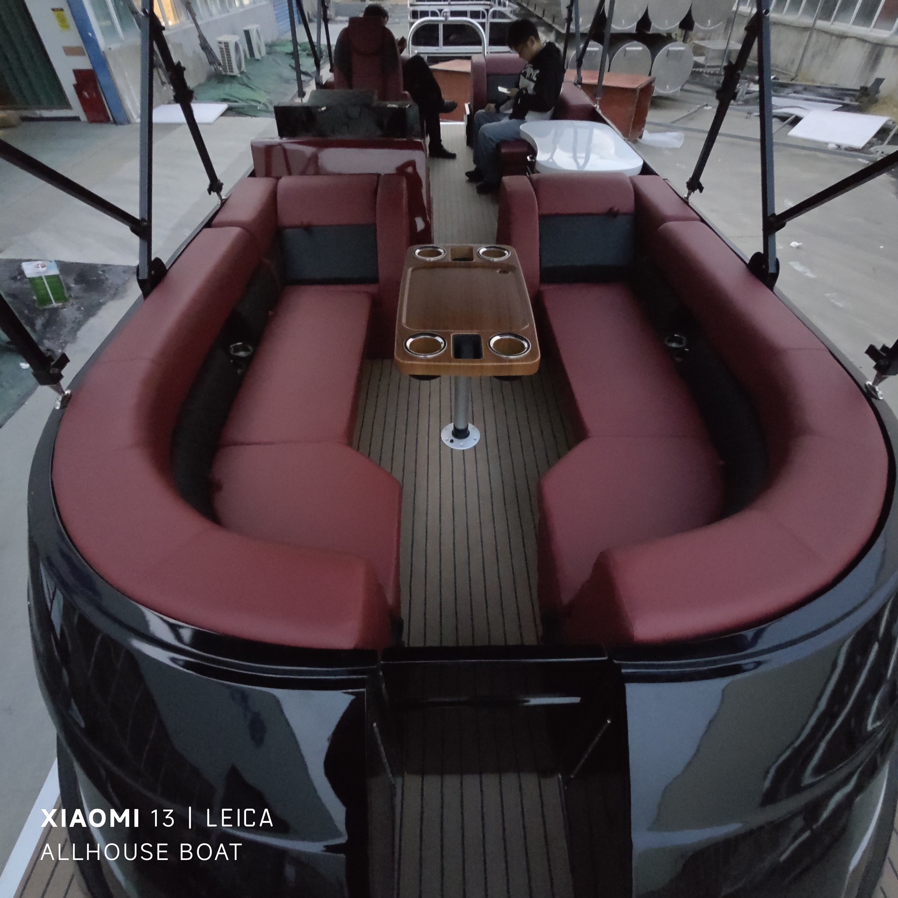 Marine Used 2 Tubes Aluminum Alloy Floating Pontoon Tubed Platform Fishing Boat with Bar LED Equipped with 90hp Outboard Motor