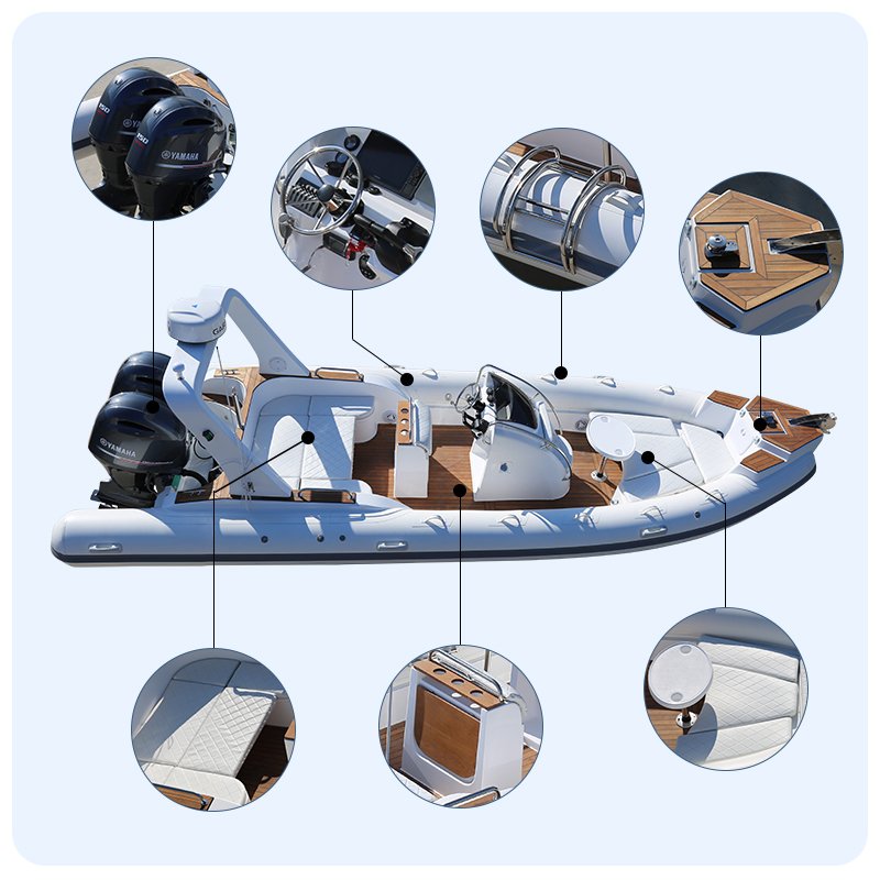 Inflatable Rib Boat with Outboard Engine PVC Aluminum Material Fishing Boat Sports Luxury Hypalon Fiberglass Hull