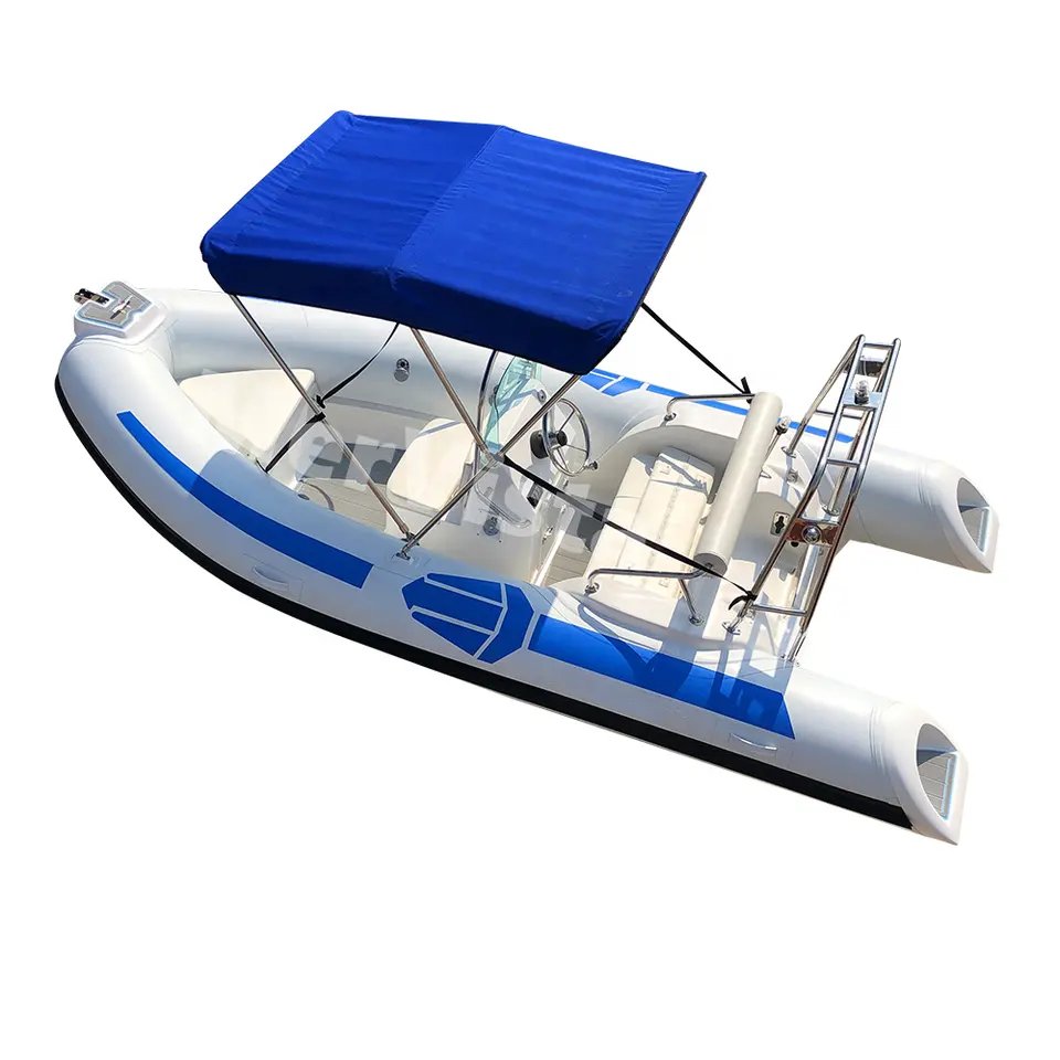 CE 14ft Orca Hypalon High Speed Fiberglass Hull Rib 430 Inflatable Boat with Bimini Sunshade