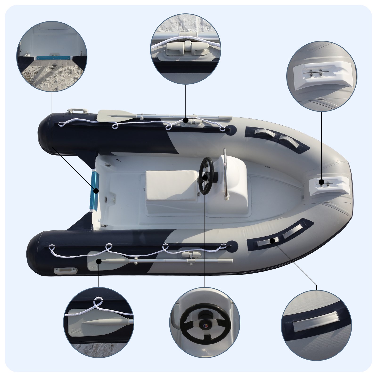 CE RIB 9.8ft (300cm) Small Fiberglass Boat Double Model Aluminium PVC Hypalon Material Drifting Rowing Lake Usage Engine Combo