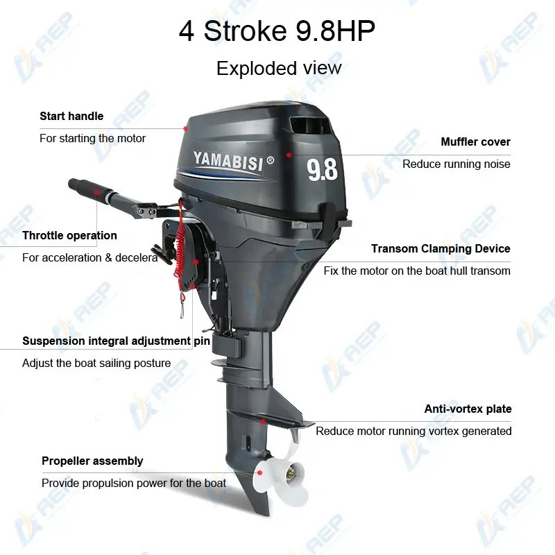 Yamabisi Outboard Engine 4 Stroke 9.8hp Brand New Short Shaft Outboard Marine Motor Compatible with Tohatsu