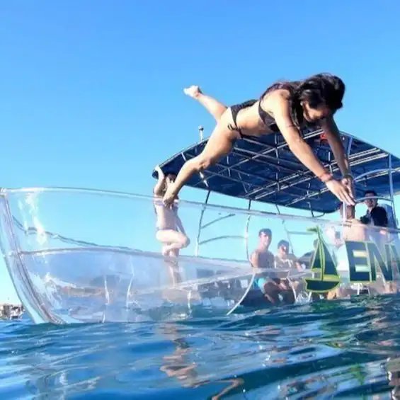 SUNLIFE Full Transparent Big clear Boat with Engine and Canopy 12-15 People Polycarbonate Material Made in China for Resort