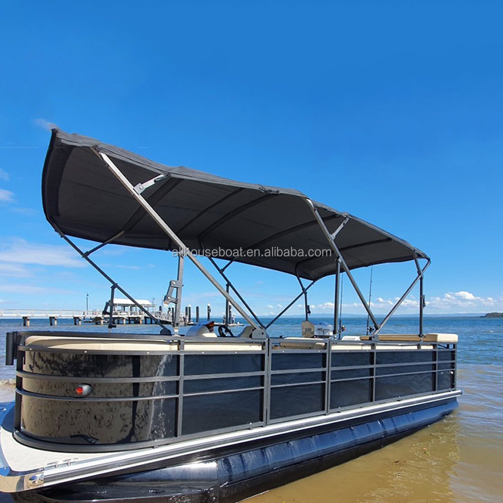Allhouse 21FT Luxury Yacht Aluminum Fiberglass Pontoon Boat with Outboard Engine Optional Trailer for Entertainment