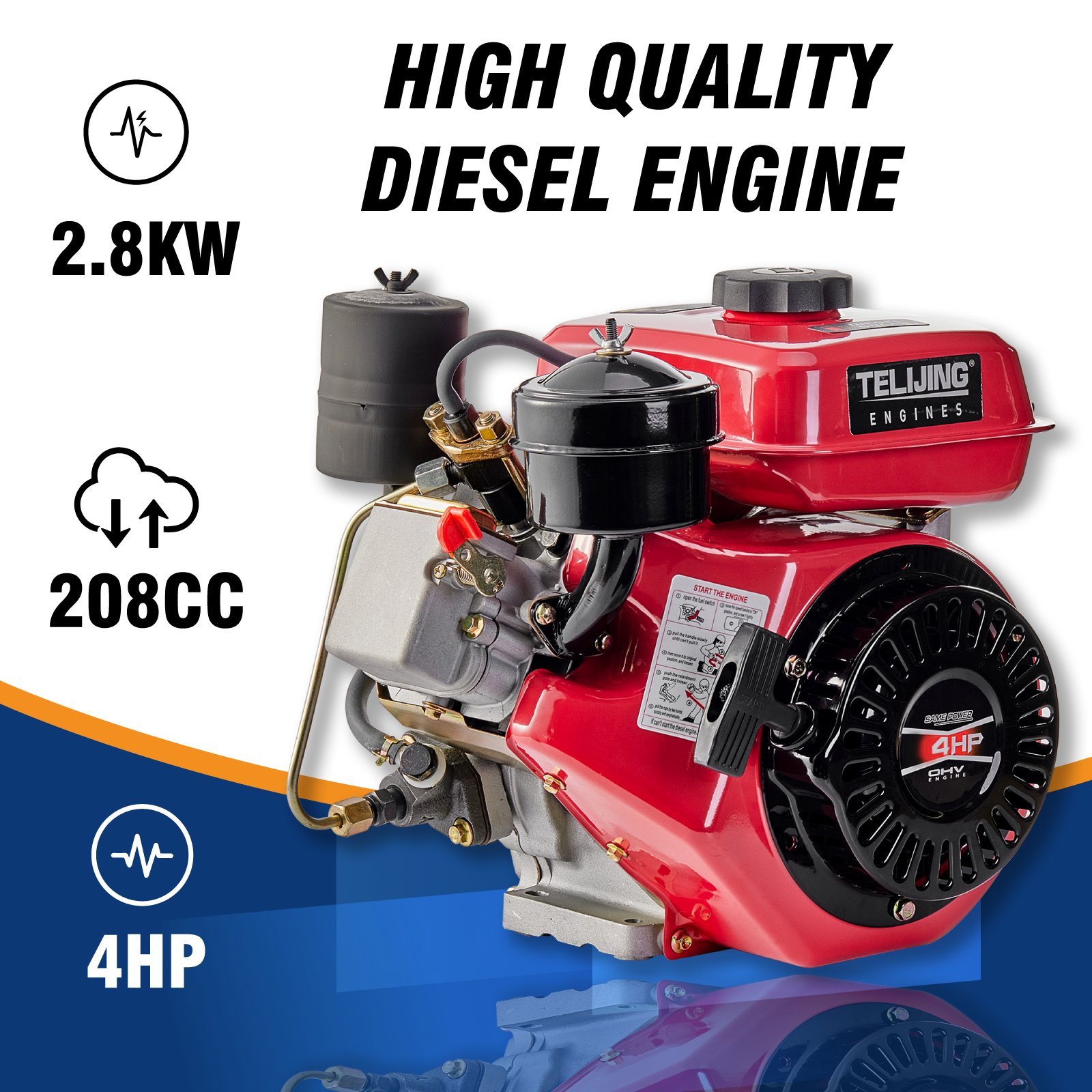 170CF 4HP OHV Single Cylinder Diesel Engine Motor 2.8kw/208cc Fuel Efficient With Recoil Start for Boat Agricultural Use