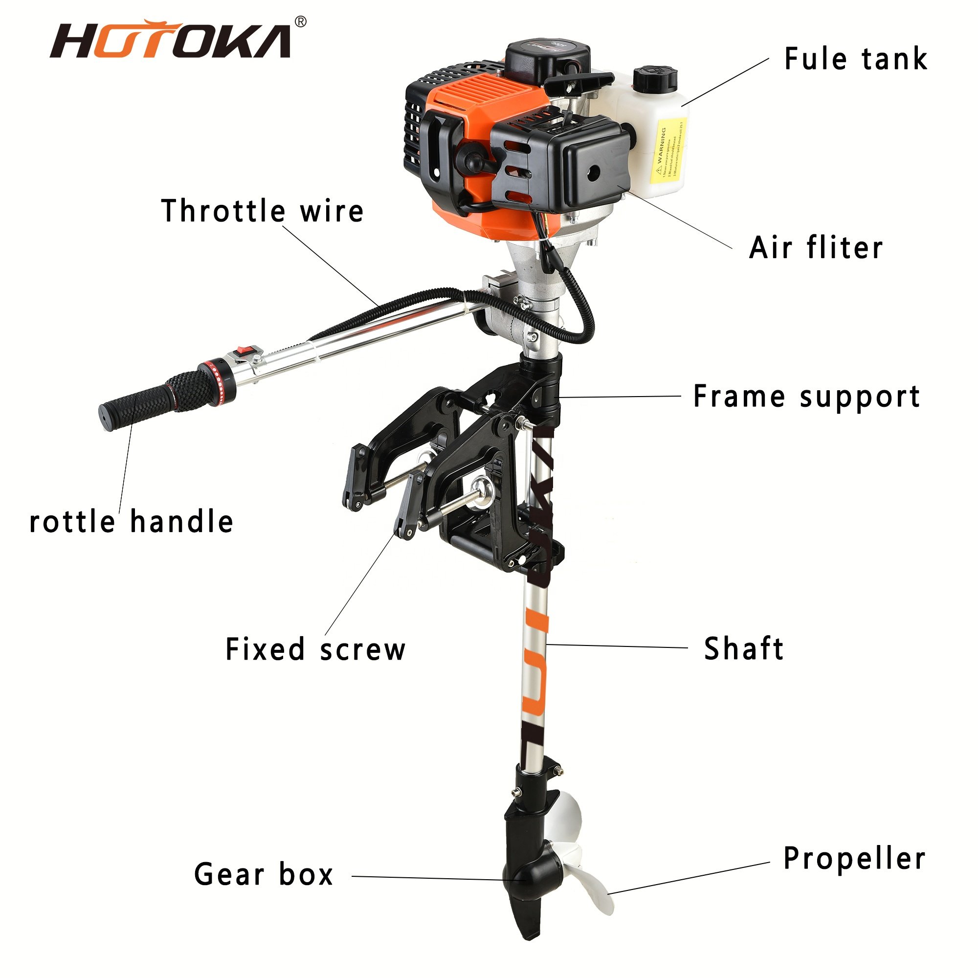 HOTOKA Outboard Engine 2 Stroke Marine 2.5hp 3.5HP 5HP 15HP Boat Engine 52cc Outboard Motor