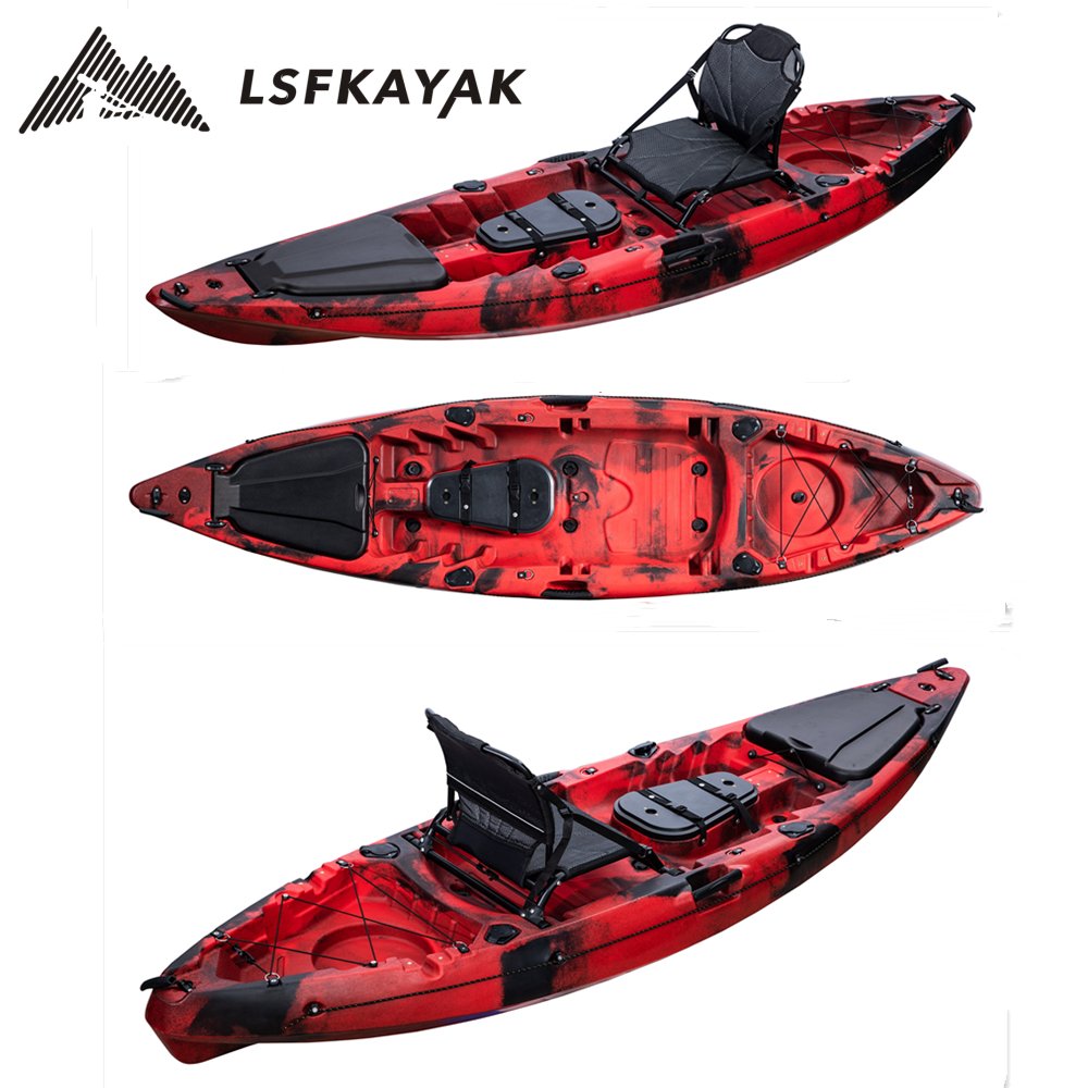 Lake River 1 Person Solo Single Plastic Rowing Boat Roto Molded Recreational Fishing Kayak With Paddle Seat Motor