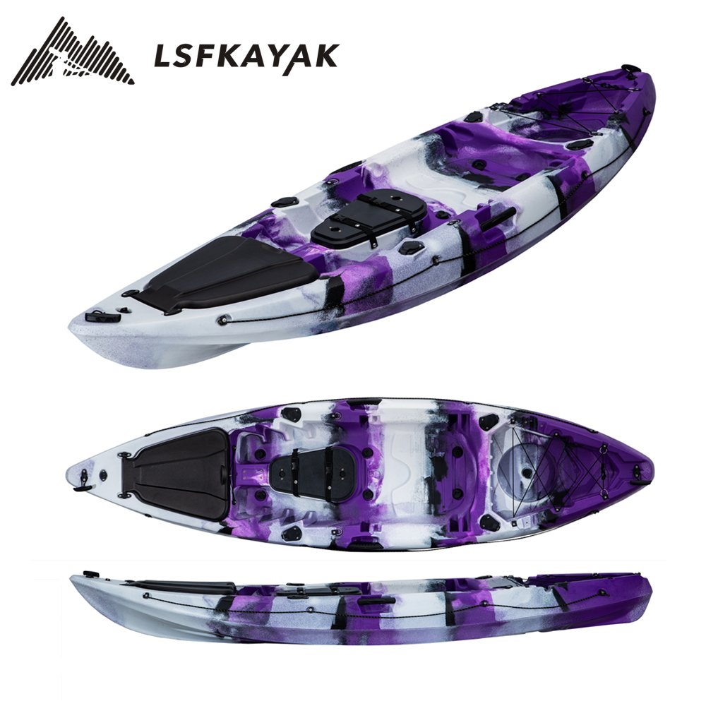 Lake River 1 Person Solo Single Plastic Rowing Boat Roto Molded Recreational Fishing Kayak With Paddle Seat Motor