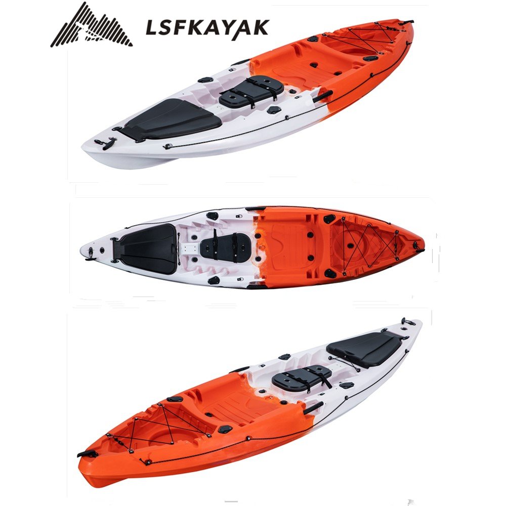 Lake River 1 Person Solo Single Plastic Rowing Boat Roto Molded Recreational Fishing Kayak With Paddle Seat Motor