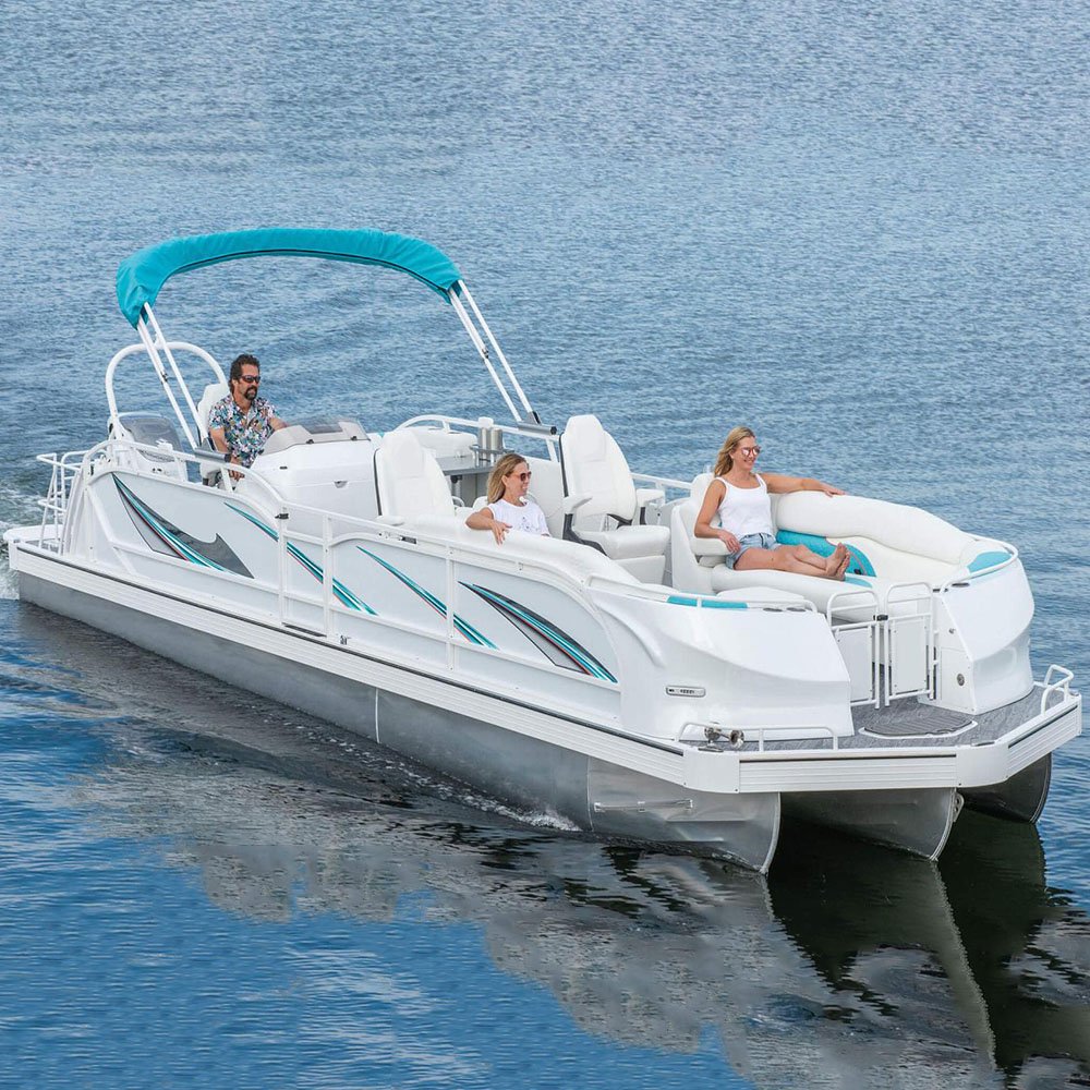 2024 Luxury High-Speed Aluminum Barge Yacht Luxury Fishing Boat with Outboard Engine Tent and Floating Pontoon Features