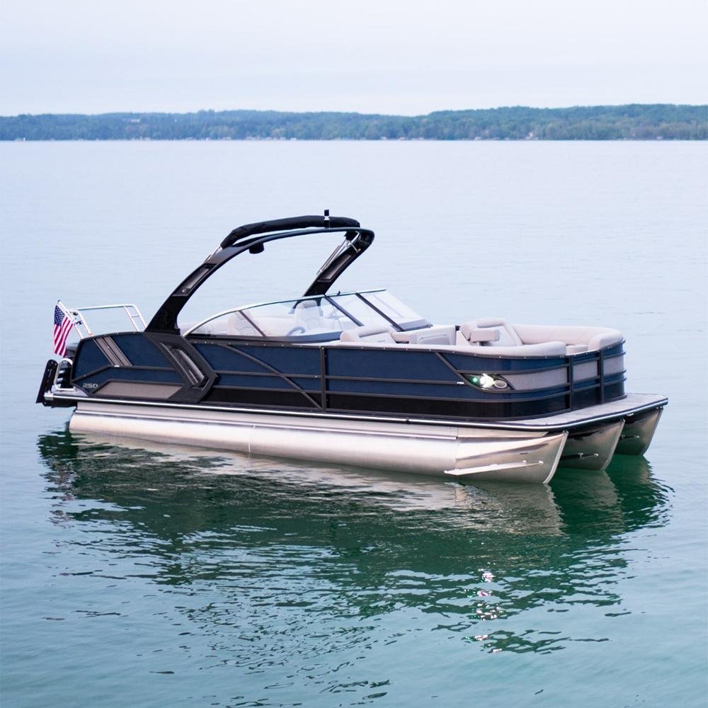 2025 Allhouse Luxury Aluminum Pontoon Houseboat Double Model Family Fishing Boat with Outboard Engine Fiberglass Material