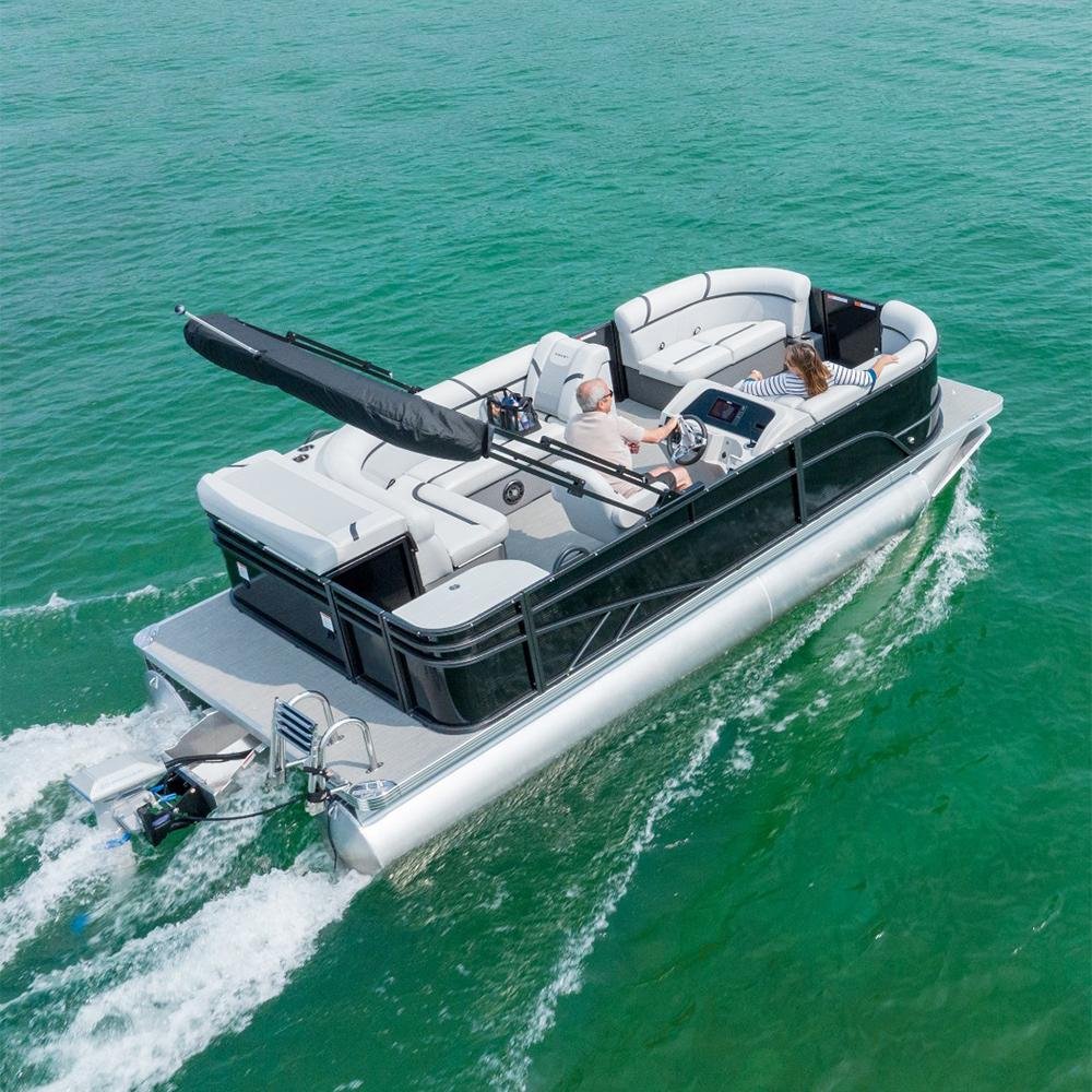 2025 Allhouse Luxury Aluminum Pontoon Houseboat Double Model Family Fishing Boat with Outboard Engine Fiberglass Material