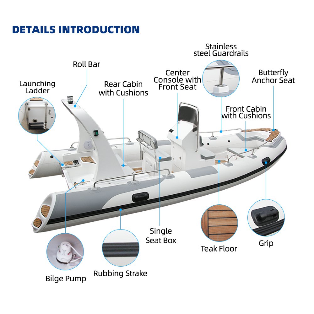 ZHENBO CE 19ft Orca Hypalon Inflatable Fiberglass Boat Sailing Yacht RIB-580 Outboard Engine Fishing Leisure PVC/EVA Hull