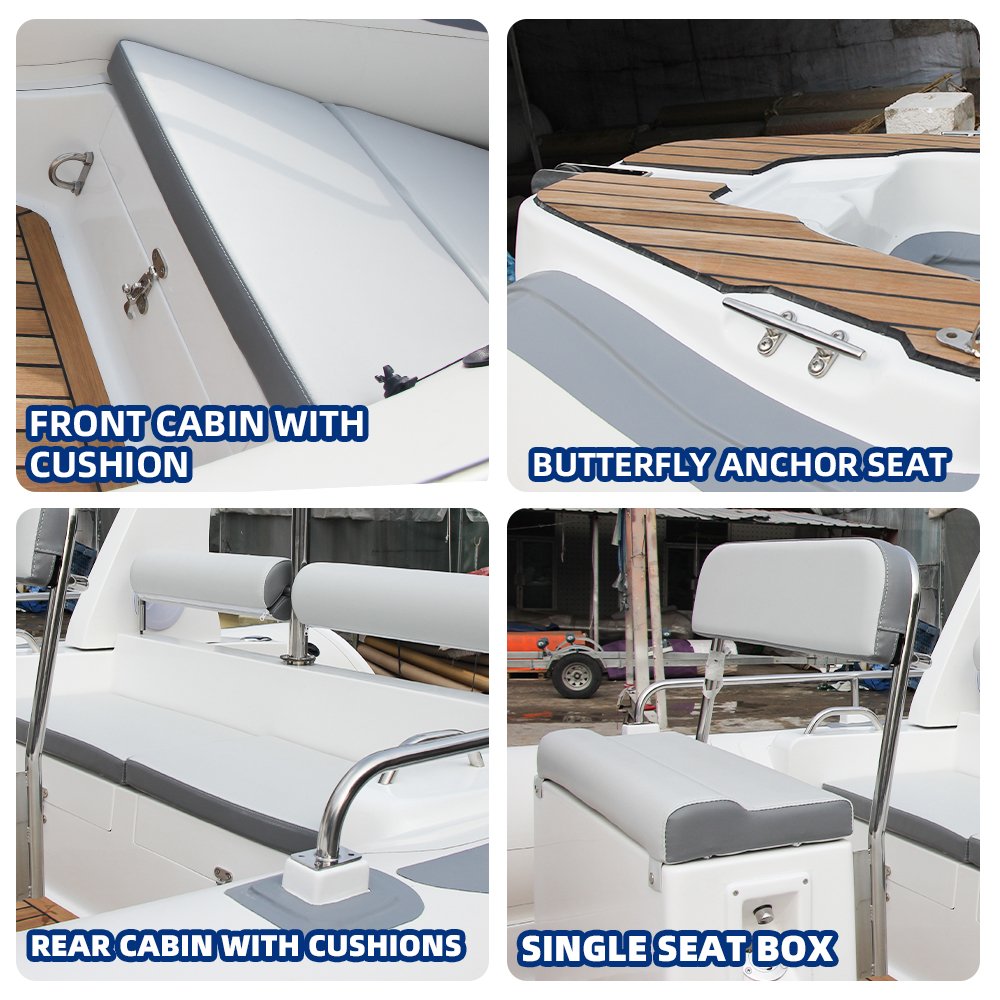 ZHENBO CE 19ft Orca Hypalon Inflatable Fiberglass Boat Sailing Yacht RIB-580 Outboard Engine Fishing Leisure PVC/EVA Hull