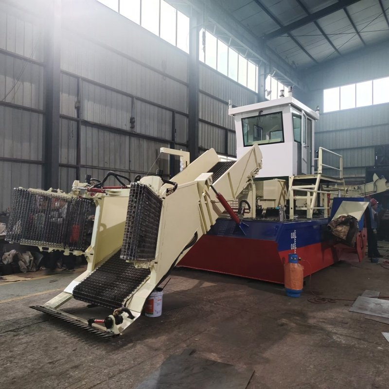 Capacity 2500Cbm 40kw Power Clean Reed Kelp Duckweed Pontoon Boat For Lake With Stainless Chain