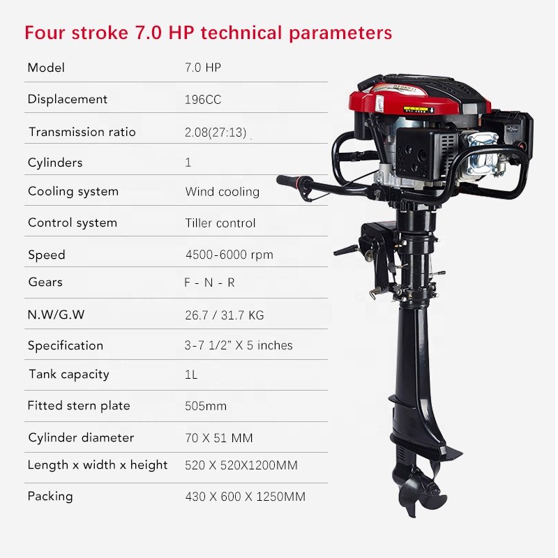 Outboard Engine Hangkai 7hp 4 Stroke 196cc Engine Manul Start or Electric Start Air Cooled for Fishing Rc Jet Engine 4Stroke