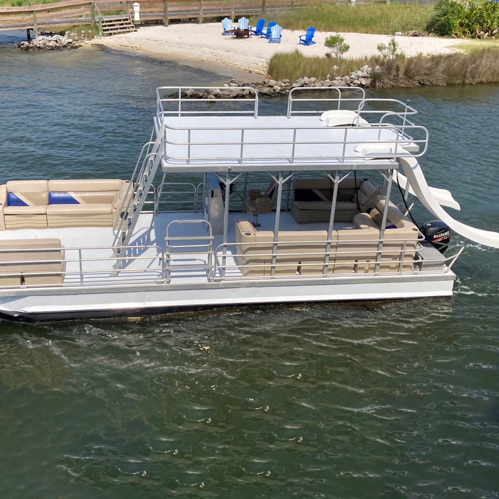 Kinocean Luxury 30ft Double Decker Aluminum Pontoon Boat Modern Family Party Yacht with Two Slides for River Entertainment