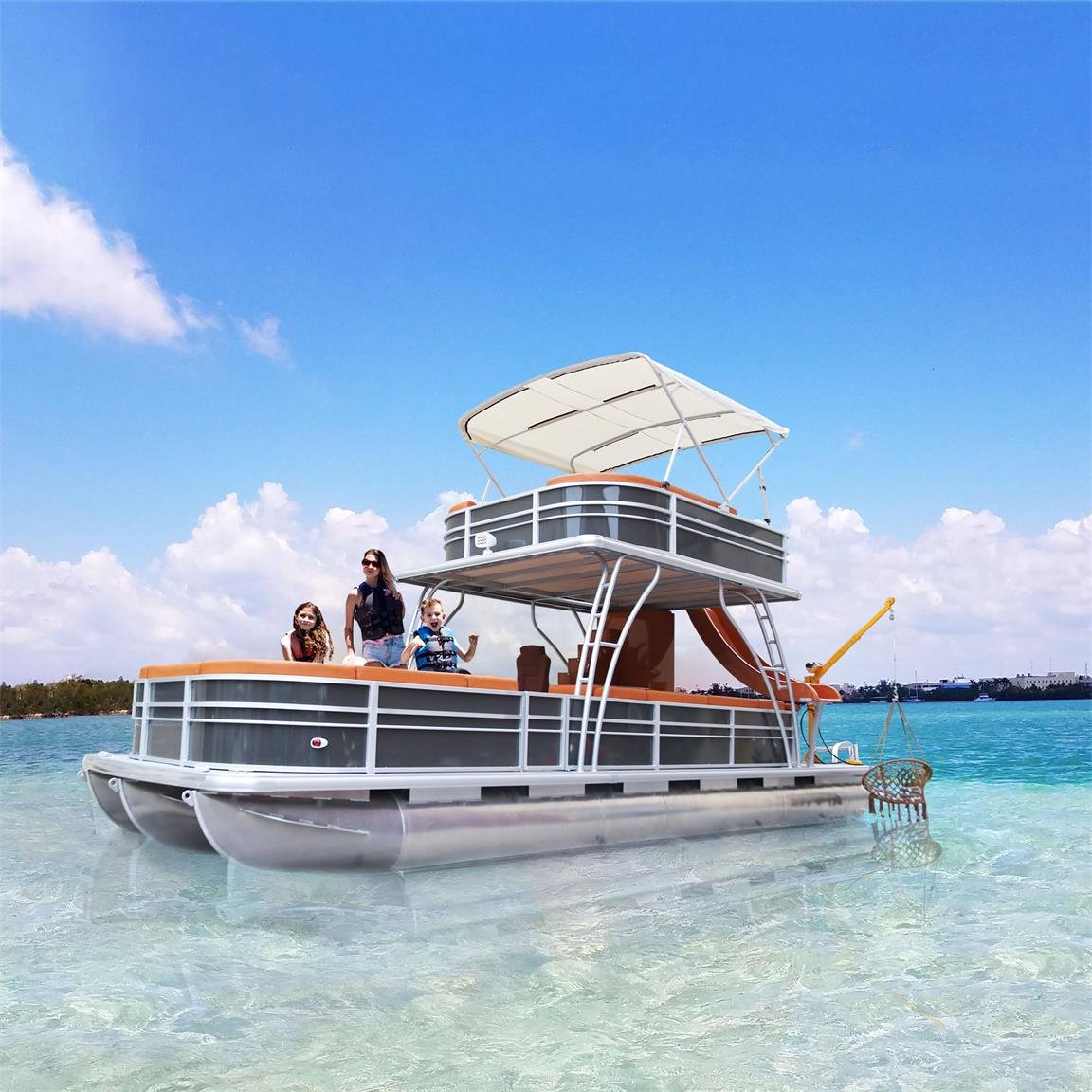 Kinocean Ecocampor Double Decker Custom Big Aluminium Fishing and Party Pontoon Boat With Dressing Room