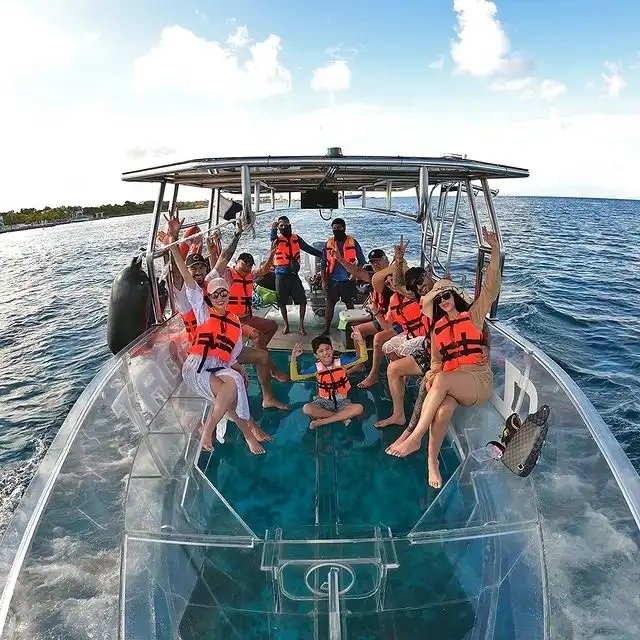 SUNLIFE Big Size clear Boat Transparent Glass Bottom Boat Crystal Vessel clear Boat for 15 Passengers with 75HP Motor Engine
