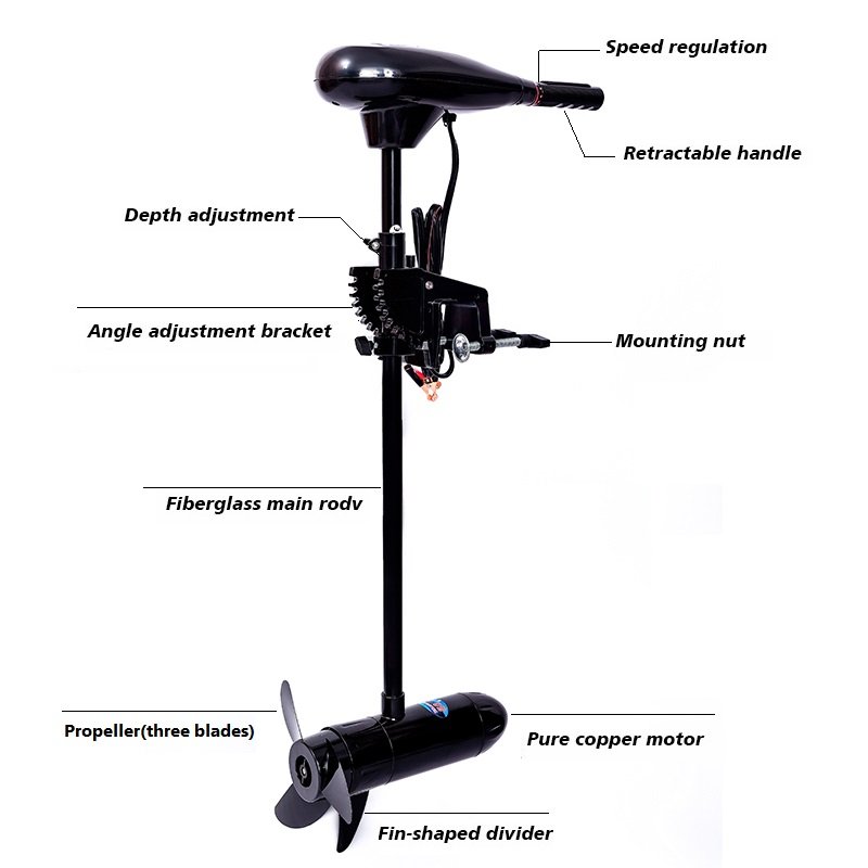 Solar Marine DC 12V 40lb Electric Trolling Motor Transom Mounted Outboard Engine Freshwater and Saltwater for Inflatable Boats