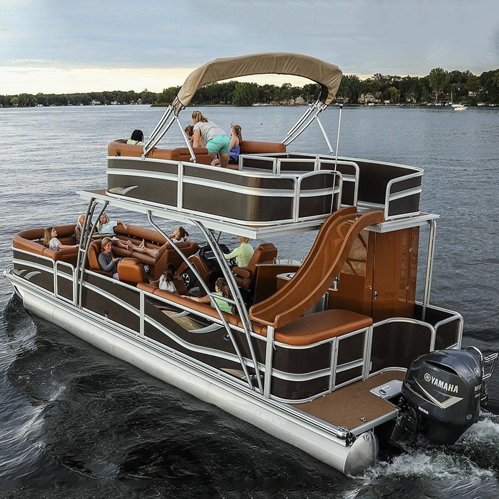 Factory Direct 26ft Best Selling Luxury Double Decker Floating Aluminum Pontoon Boats for Recreational Water Sports