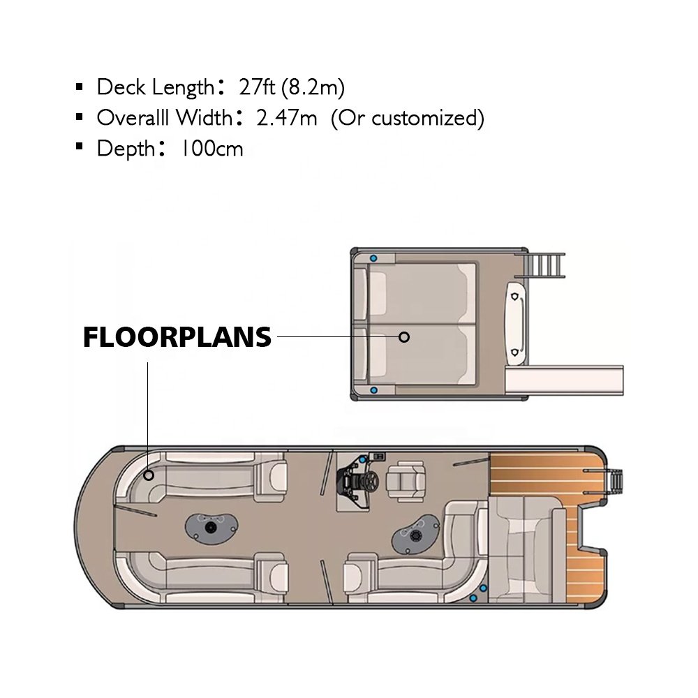 Factory Direct 26ft Best Selling Luxury Double Decker Floating Aluminum Pontoon Boats for Recreational Water Sports