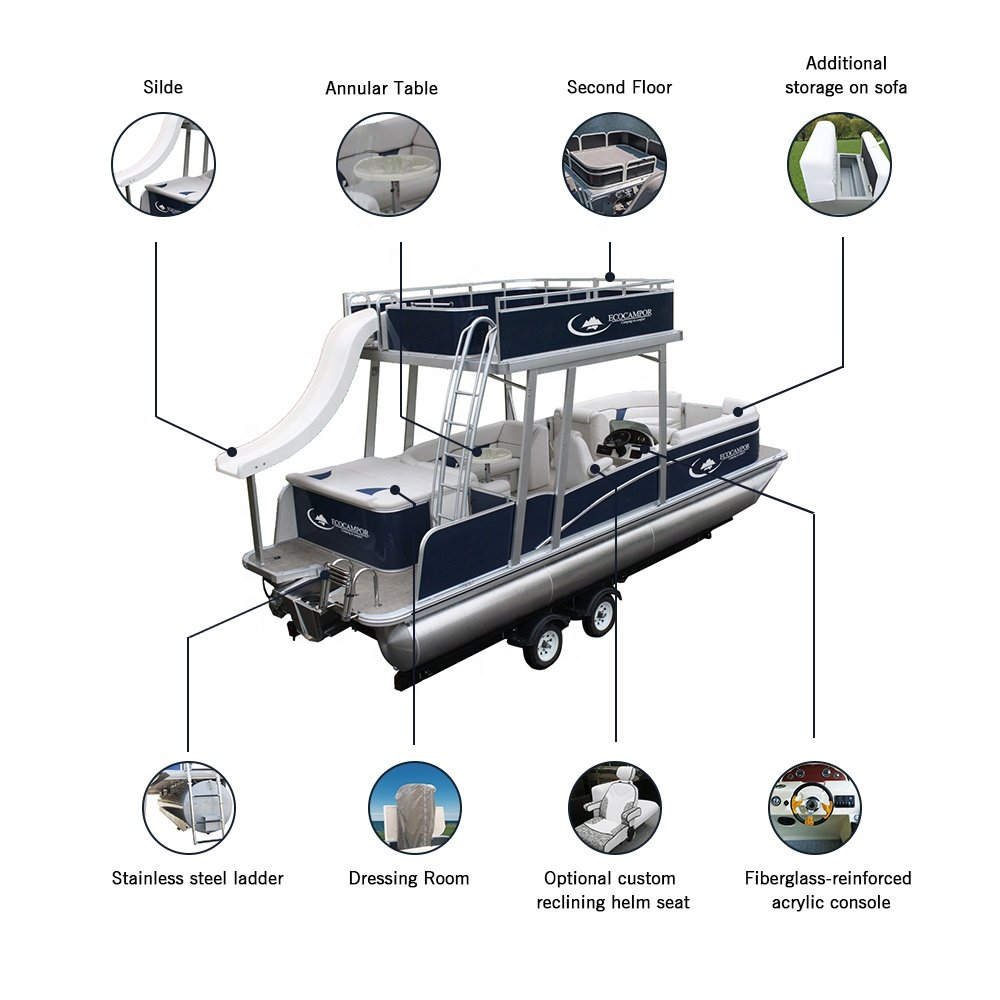 Factory Direct 26ft Best Selling Luxury Double Decker Floating Aluminum Pontoon Boats for Recreational Water Sports